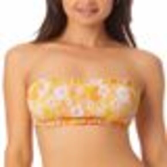 California Waves Smocked Bandeau Bikini Top In Yellow Print L - Picture 3 of 3